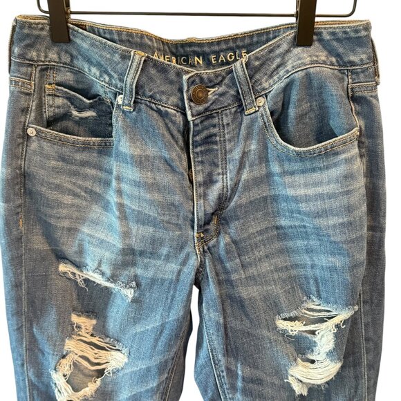 American Eagle Tom Girl Ripped Distressed Button Fly Med Wash Jeans - Picture 2 of 13